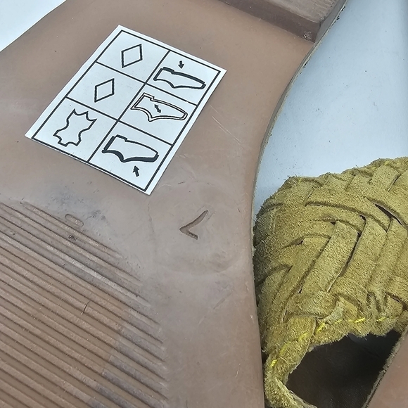 NEW Crevo Yellow Leather Braided Woven Criss Cross Flat Slide Sandals Size 7 - Picture 11 of 12